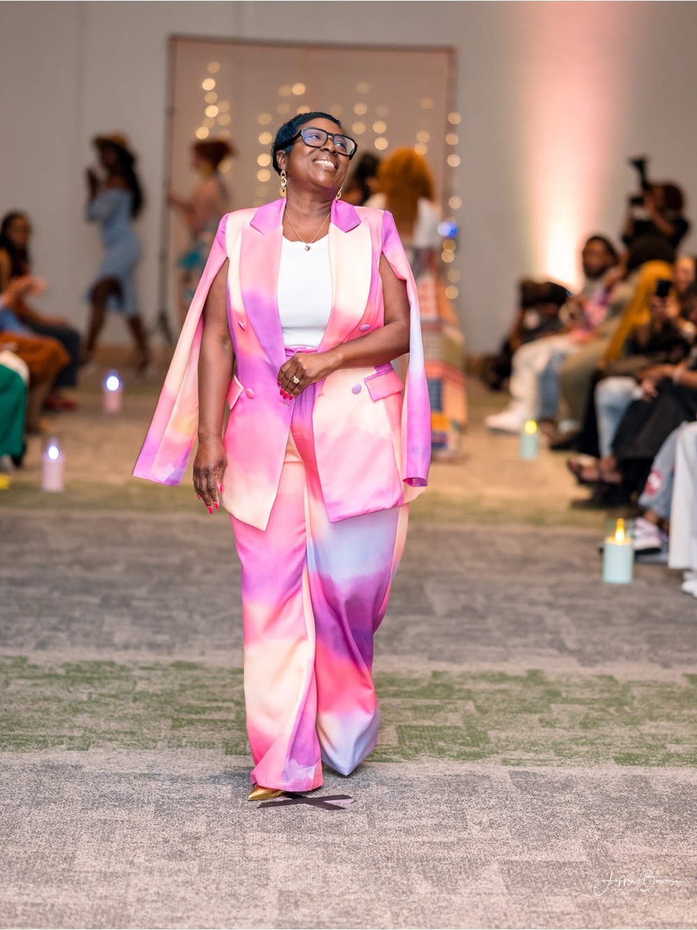 Women's Pink Ombre Wide-Leg Jumpsuit Pants and Cape Blazer Set